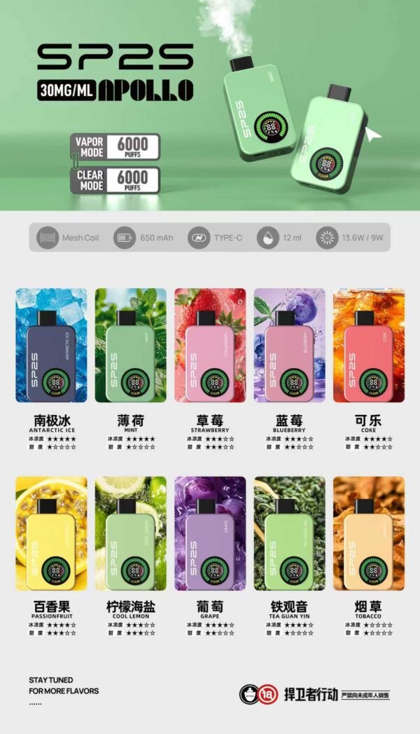 4月新品💥SP2S一次性12000口❤️‍首創有/煙&無/煙雙模式可調